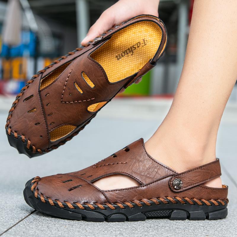 Men Retro Slippers Outdoor Summer Clogs Brown Hiking Sandals Black Beach Shoes Plus Size 46 47