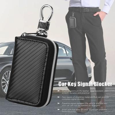 Portable PU Zipper Bag Faraday Cage Signal Blocker Case Car Key Signal Shielding RFID Blocking Bag