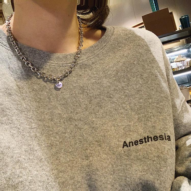 Osobowość prosty dysk z literą długi naszyjnik ze stali tytanowej celebrytka internetowa retro łańcuszek do swetra atmosfera hipsterka szyja kobiety