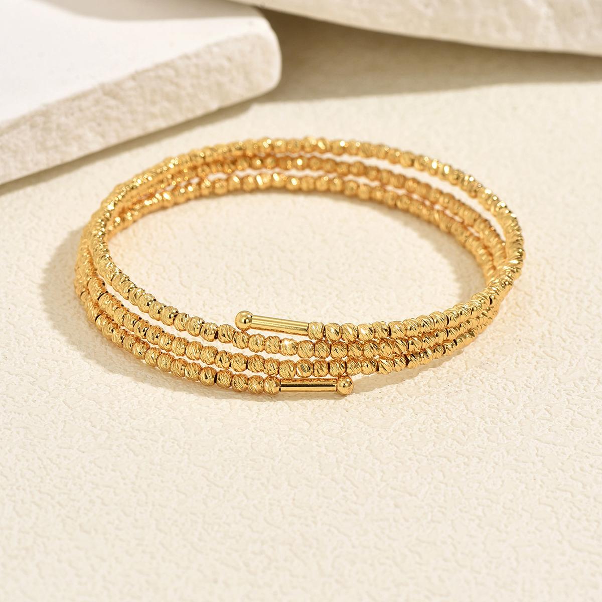

Elegant Gold Color Multi-Layer Beaded Cuff Textured Ball Chain Wrap Bangle Jewelry For Women Bridal & Event Wear