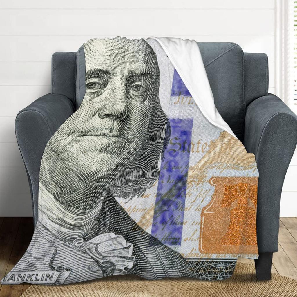 100 Dollarseddel Penger Ultramykt Kasteteppe for Barn Voksne Fleecepledd for Seng og Sofa Varmt Loddent Kasteteppe Koselig