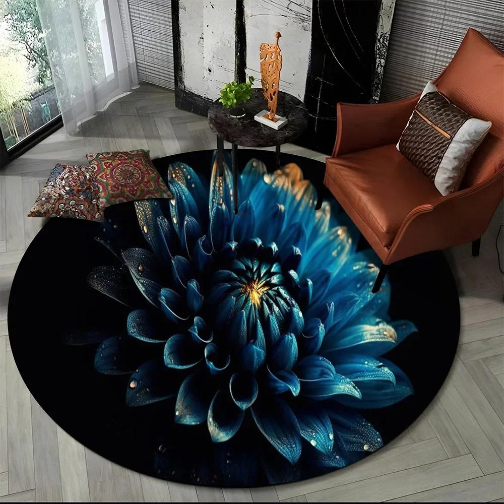 3D Luxury Flower Rose Daisy Nordic Round Carpet Rug for Living Room Bedroom Child Playroom Chair Decor,Pet Area Rug Non-slip Mat