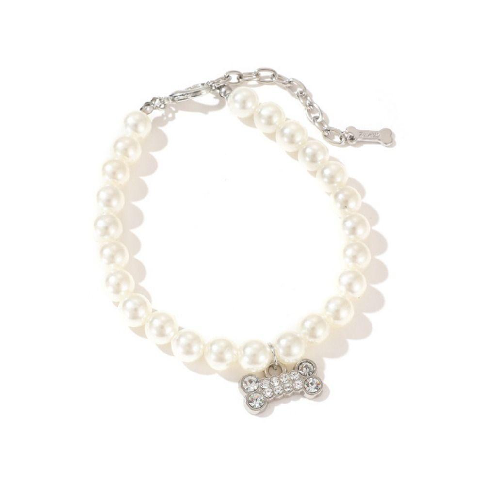 Adjustable Pet Pearl Necklace Plastic Cat Rhinestone Collar Pearl Cat Collar  Photograph L белый