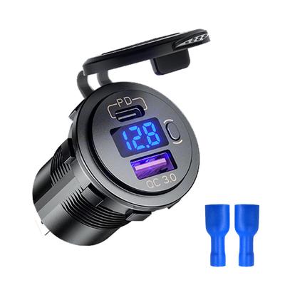 48W USB Charger Socket Waterproof Fast Charge Adapter PD Type C and QC3.0 Power Outlet with Switch for Car Marine Motorcycle
