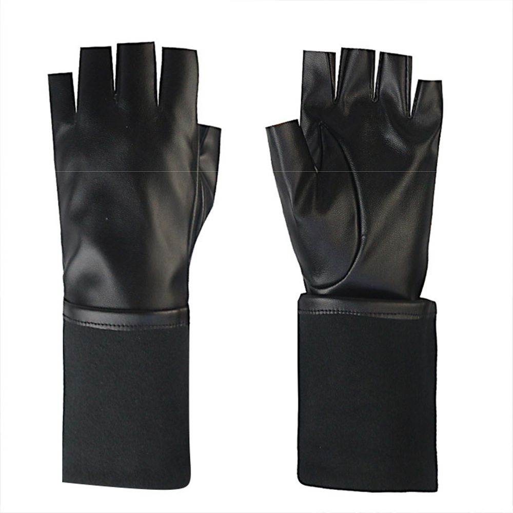 Fleece Lined Fingerless Gloves Black PU Leather Gloves Cool Half Finger Mittens  Dance