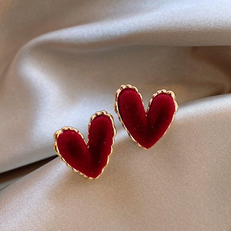 Red Velvet Heart Pearl Tassel Earrings, New Year Valentine s Day Style сердечки серьги