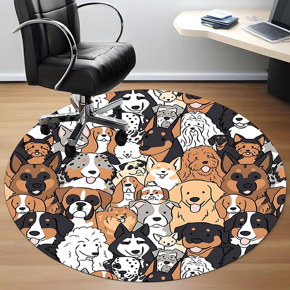 1pc Dogs Pets Office Round Area Rug, Indoor Mat Suitable For Office, Under Office Chairs Bedroom Living Room Home Decor, Room Deco