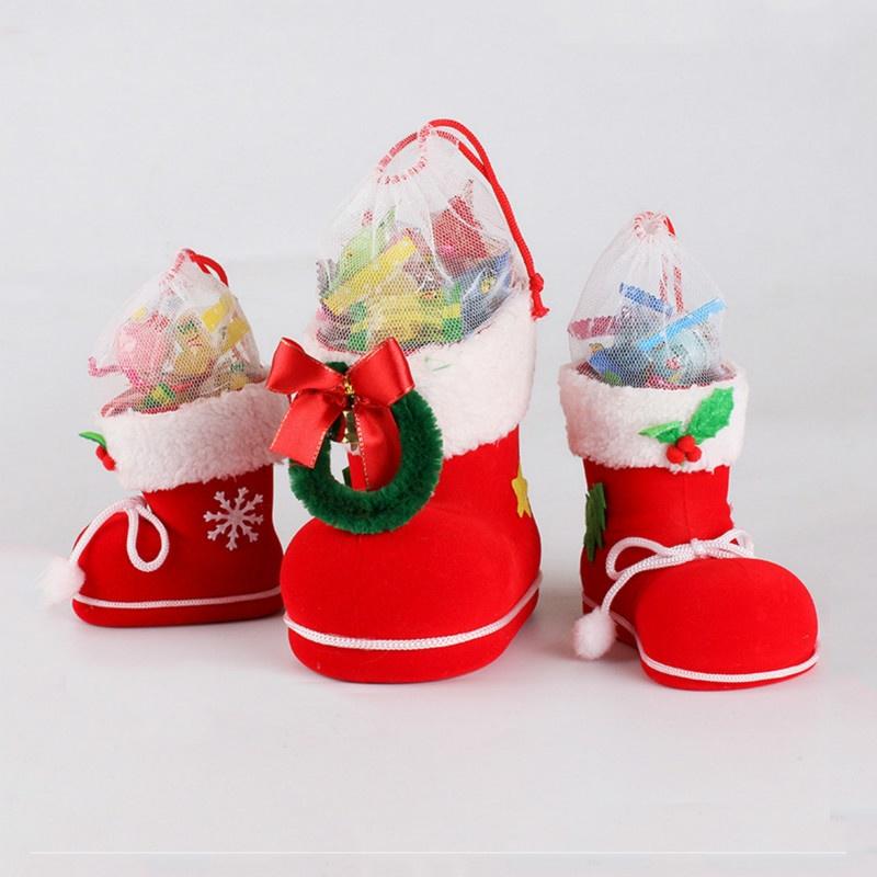4 velikosti vánoční cukroví boty Santa Claus flockovací boty Punčochy Dekorativní cukroví dárková krabička