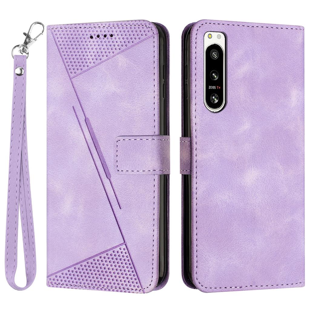 Shockproof PU Leather Case for Sony Xperia 5 IV 5G,Triangle Imprinted Phone Cover Stand Shell Wallet