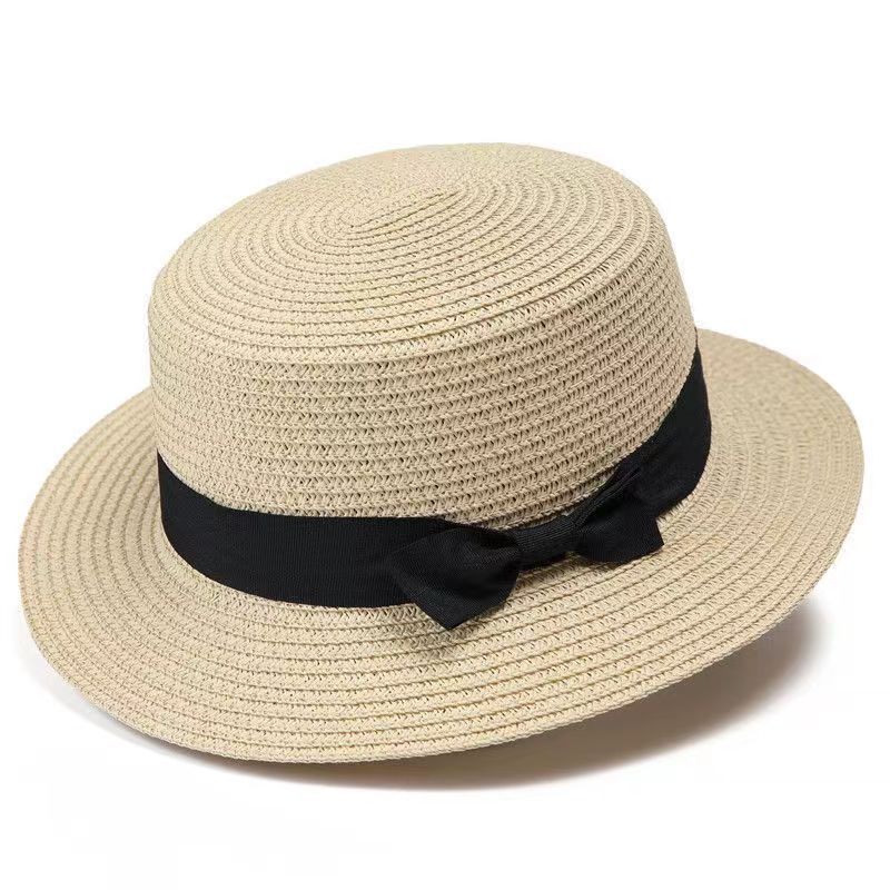 Internet Celebrity Flat Top Hat Women's Summer French Retro Fashion Trend Sun Hat Outdoor Vacation Elegant Sun Hat