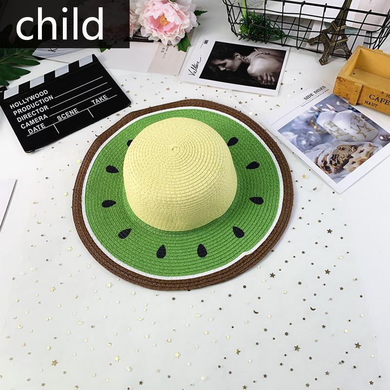 Parent-child Printed Fruit Straw Hat Children Adult Color Matching Sunscreen Beach Hats Outdoor Travel Foldable Fisherman Cap
