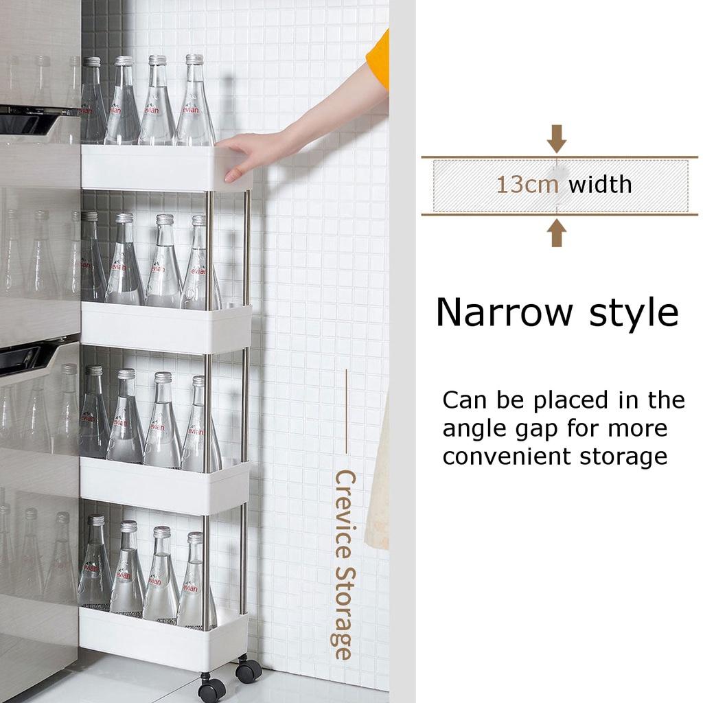 White 4-Tier Multifunction Kitchen Trolley Rack Wide Slim Space Saver Bathroom Kitchen Storage Shelf with Wheels PP And Steel