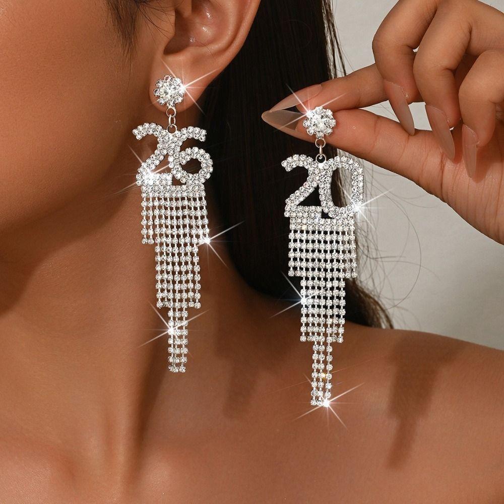 Elegant Design 2026 Earrings Vintage Aesthetic Sophisticated Style Long Drop Earrings Shiny Rhinestone Digital Pattern