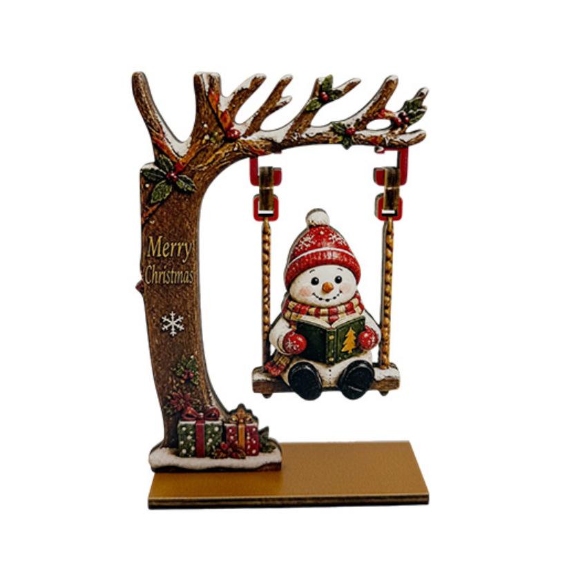 2D Wooden Swing Figurine Christmas Tabletop Decor Bookshelf Shelf Ornament