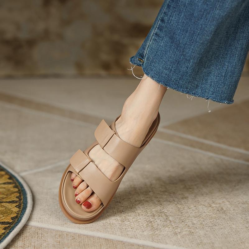 Letnie damskie buty na platformie, płaskie sandały, kapcie, buty damskie, damskie klapki, sandały, japonki, skóra naturalna