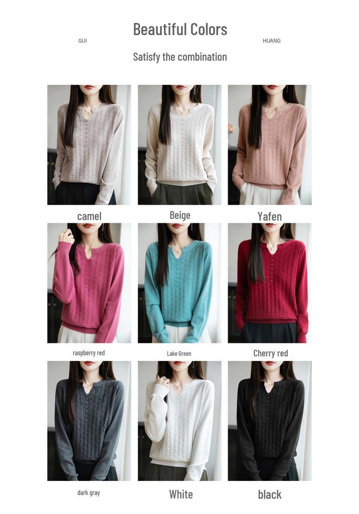 New Andy Velvet V-Neck Seven-Button Jacquard Knit Pullover: Stunning Autumn & Winter Women's Base Layer Shirt.