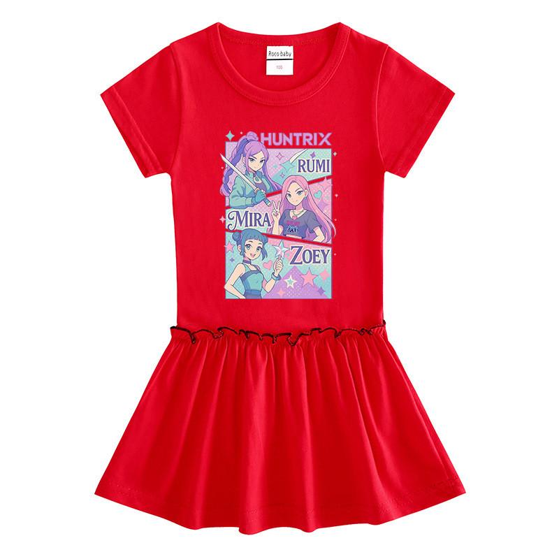 Girls Kpop Rumi Mira Zoey Hunters Print Raglan Sleeves Summer Dress