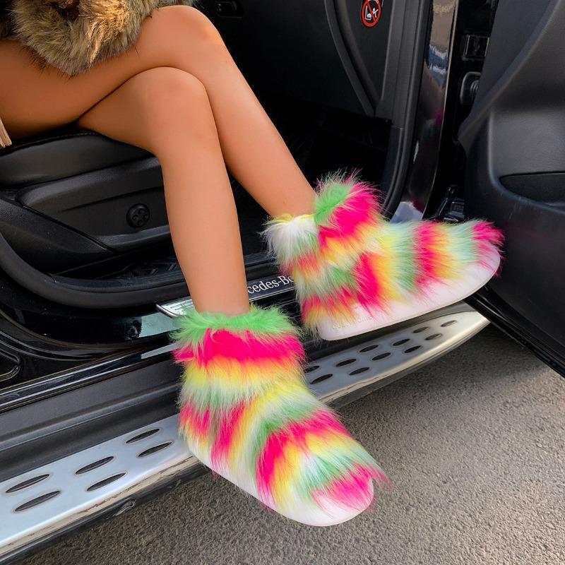 Hot Selling Women's Boots 2024 Autumn Outdoor Party Flat Bottomed Sleeve Mouth Color Blocked Plush Comfortable Boots for Women