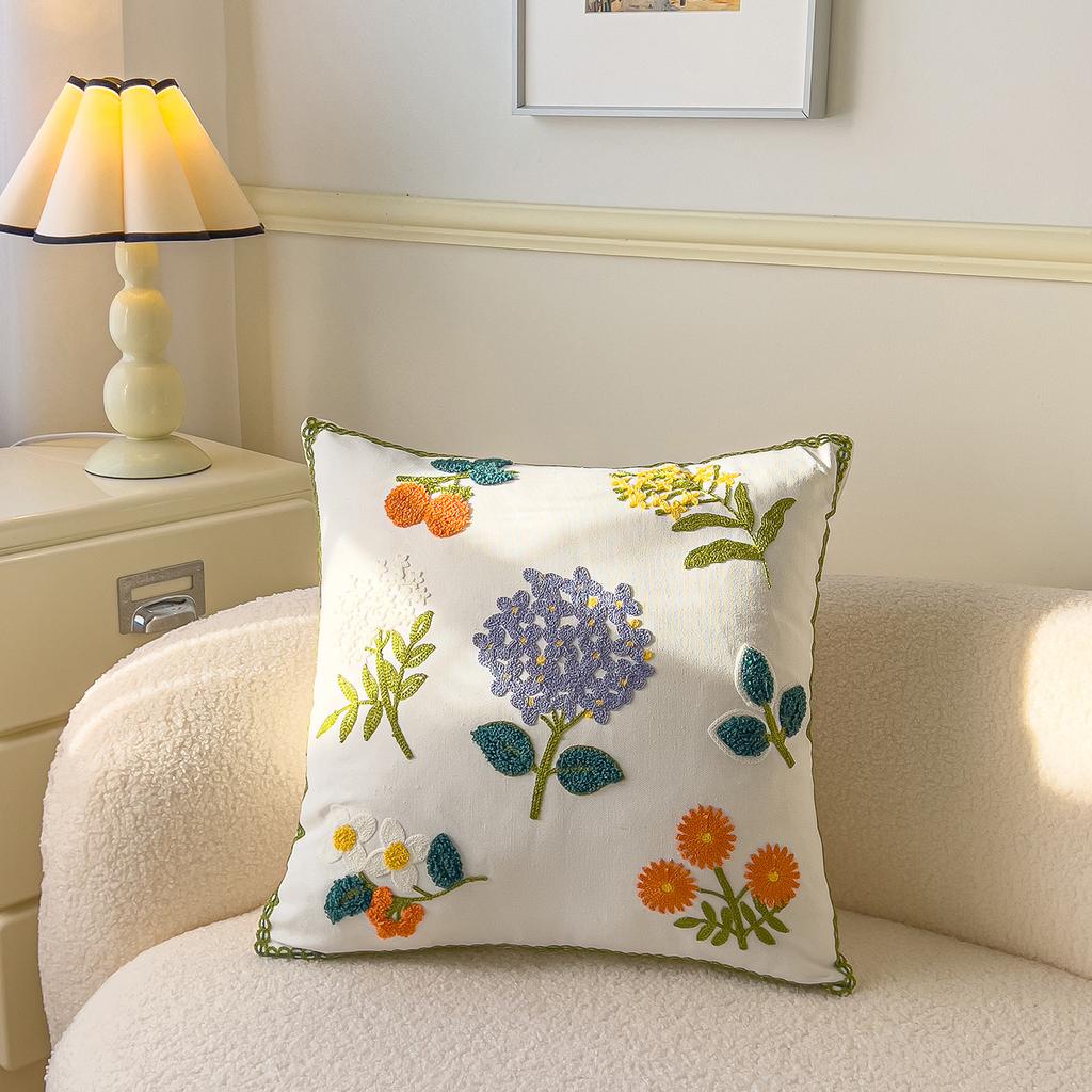 Spring Flower Embroidered Throw Pillowcase Cojines Canvas Towel Embroideried Sofa Square Cushion Cover Headboard Pillowcases