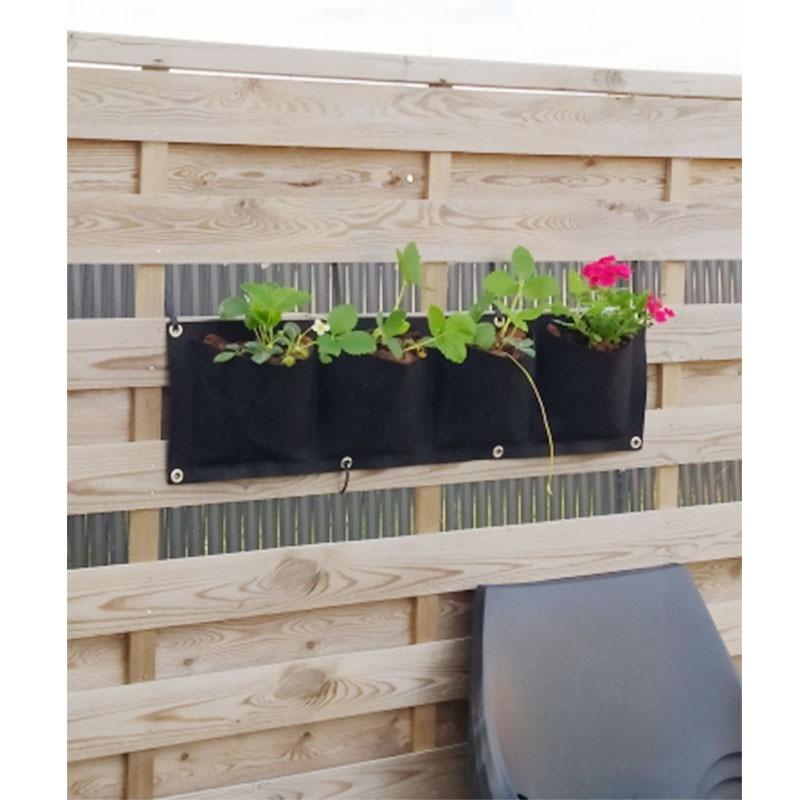 4 Pockets Wall Hanging Planting Bags Gardening Flowers Plant Grow Pot Planter Vegetables Black Wall Bags Home Tools