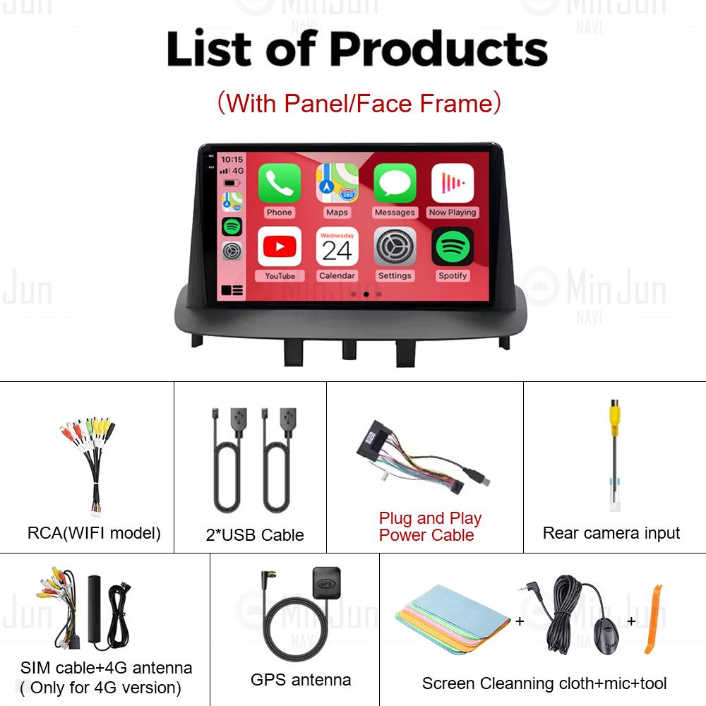 Android 14 Carplay Auto For Renault Megane 3 2008 - 2014 GPS Car Radio Navigation Multimedia Video Player DSP Stereo 4G+WIFI