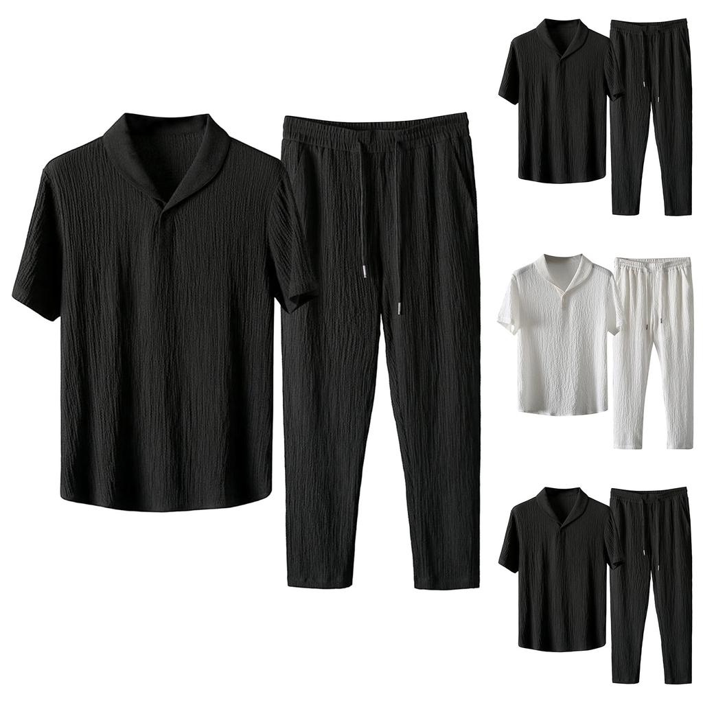 Men's Summer Casual Fashion Short Sleeve Button-Down Shirt And Pants Set
