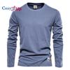 Ny Hyggelig Herre Langærmet Ensfarvet T-shirt Sport Yderbeklædning Rund Hals Bomuld Basis T-shirt