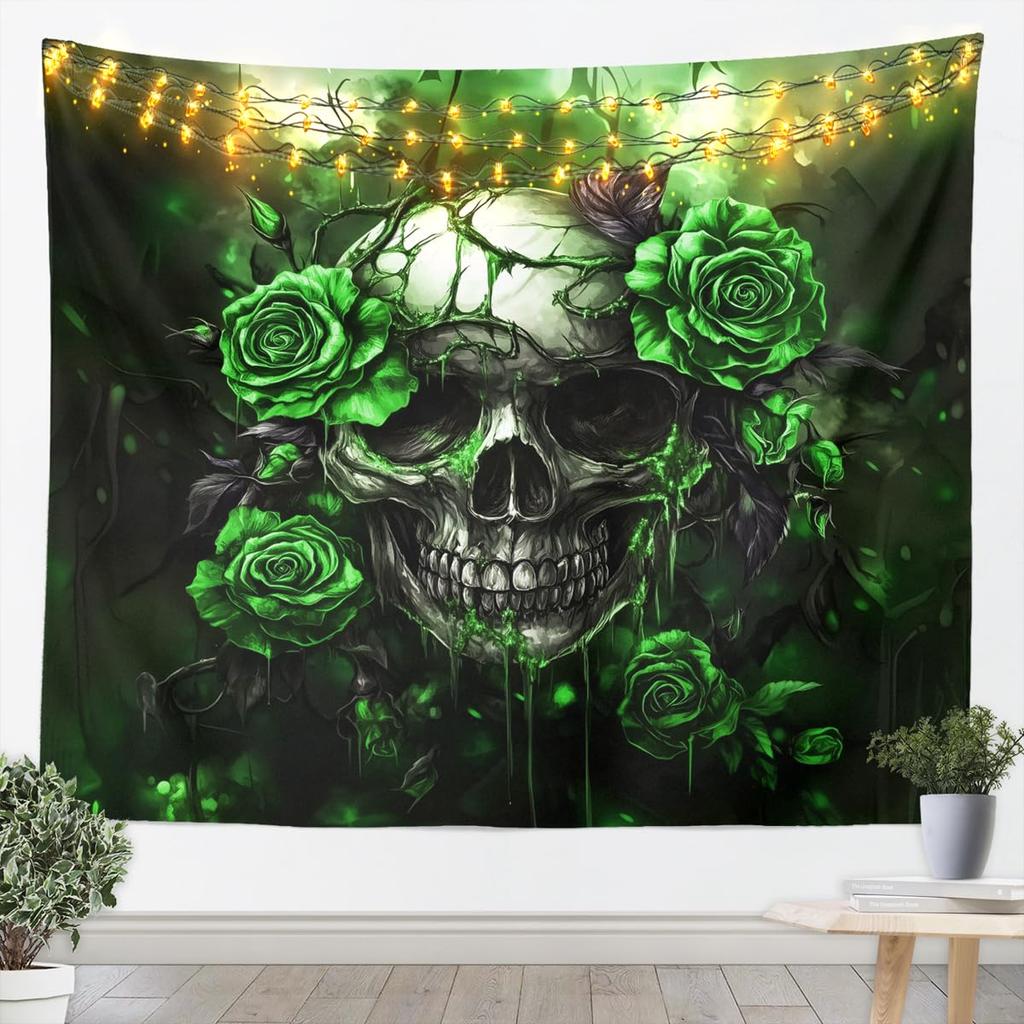 Sugar Skull tapestry For Kids Adults Room Decor,Purple Rose Flowers Tapestries Goth Skull Tapestry Wall Hanging Skeleton Bones