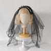 Black Mantilla Veil Crucifix Hairband Head Veil Church Mantilla Veil for Wedding Dark Series Cosplay Costume Headpiece