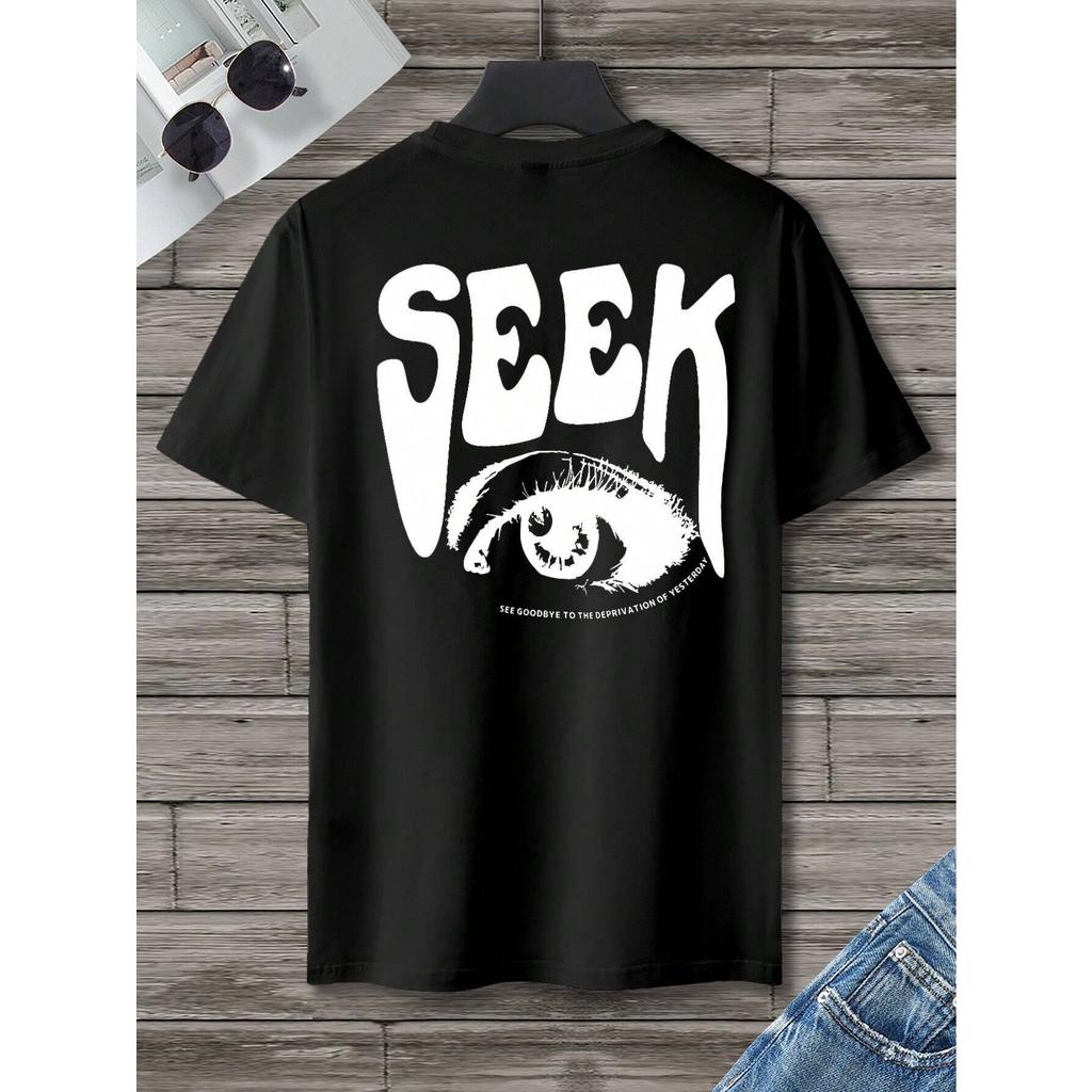 Seek Anticipated Gaze Printing T-Shirts Men Soft Loose Tshirs Breathable Summer Street T-Shirts Cotton Loose Tee Clothes