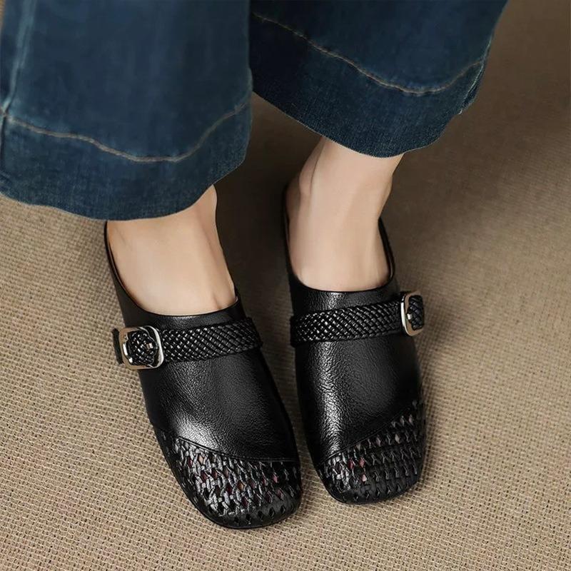 JX hollow bag head half slippers women's outer wear summer new splicing belt buckle low heel slippers