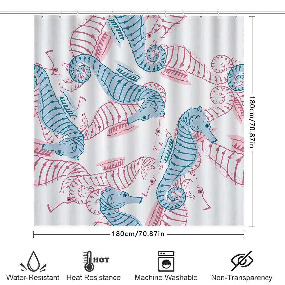 Ozeanisches Seepferdchen Badevorhang Rosa Blau Gemustert Duschvorhang für Badezimmerdekorationen