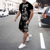 3D Angel Print T Shirt Set Gothic O Neck Black Short Sleeve Funny Wings Angel Graphic Rock Hip Hop Skull Top Shorts