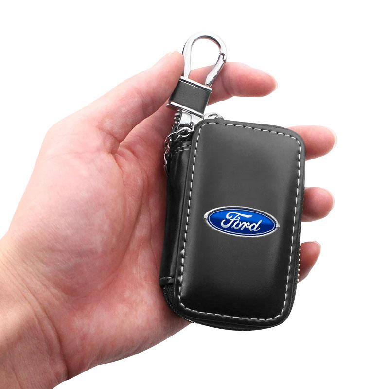 Auto Schlüsselanhänger Hüllen Herren Schlüsselhalter Echtes Leder Auto Schlüssel Geldbörsen Tasche Für Ford Focus Mondeo Kuga Fiesta MK7 Escort Explorer Edge 2 4 MK2 MK4