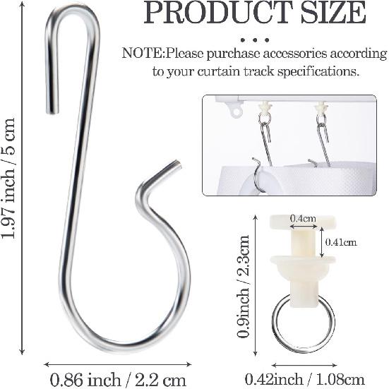 60 Pcs Shower Curtain Track Gliders Hooks Pack of 30 Pieces Hooks and 30 Pieces Gliders for Rails and Tracks(White,Classic Style)