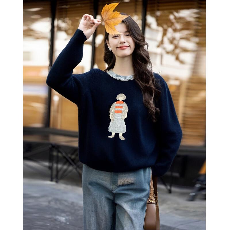 MOKANA Women's Urban Casual Playful Cartoon Long Sleeve Sweater MKNJD3073