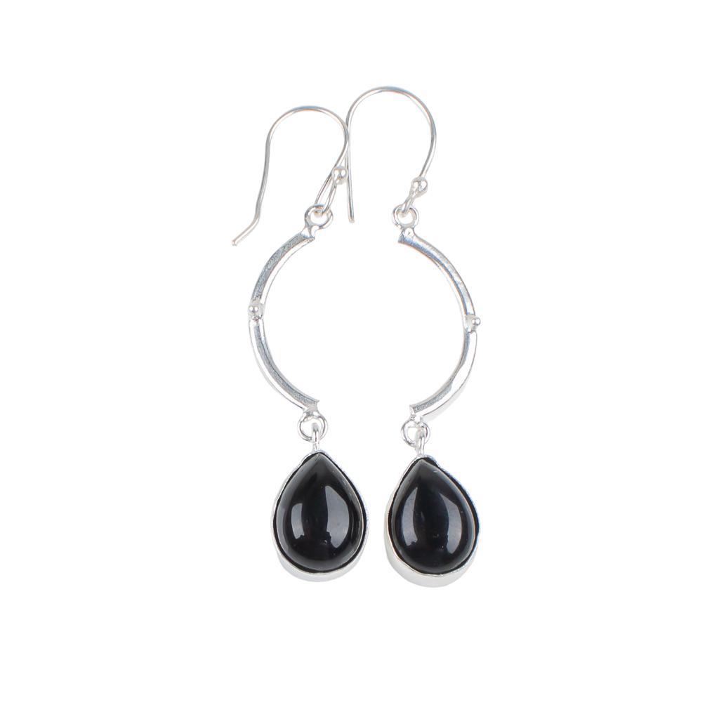 Black Tourmaline Gemstone 925 Sterling Silver Jewelry Handcrafted Earrings 2.60" EE-43-19