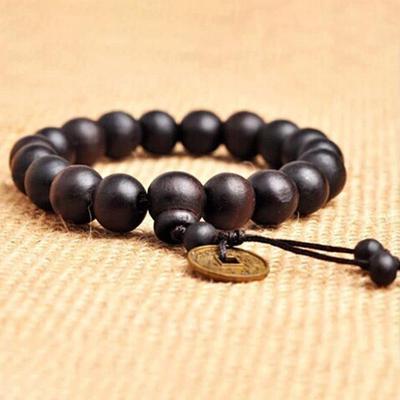 Pánské dřevěné 12MM buddhistické modlitební korálky Tibet Mala náramek F0U7