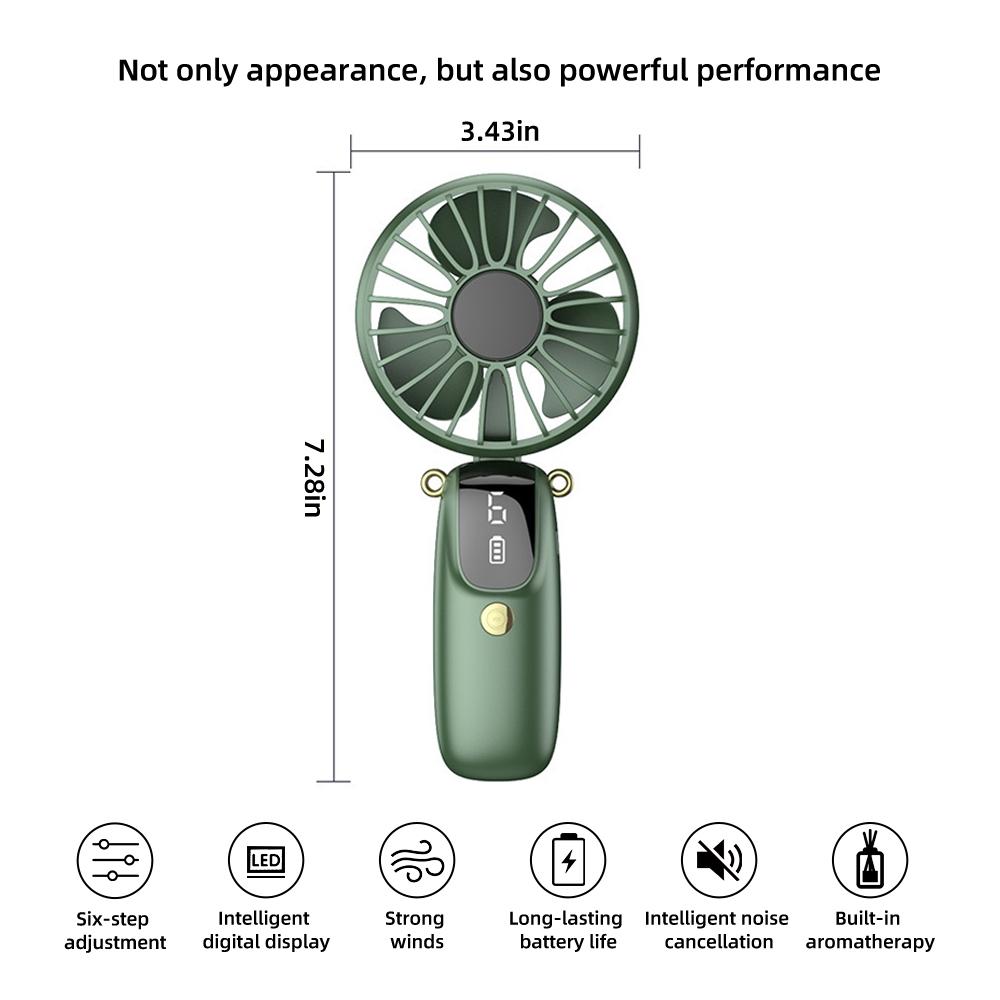 6 Speed Mini Fan USB Rechargeable Foldable Desk & Neck Fan Included Phone Stand зелёный