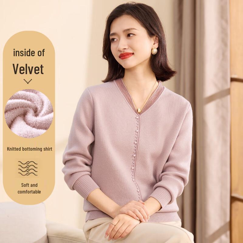 Xihui Women s Winter V-Neck Beaded Knit Sweater L
