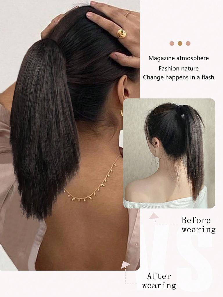 Synthetic 12inch Claw Clip Short Straight Ponytail Hair Extension For Women Pony Tail Hair Hairpiece