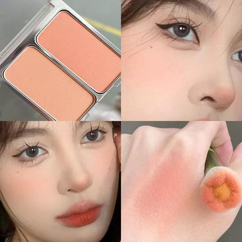 Official Genuine Dual-Color Blush for Contouring and Highlighting, Milky Apricot Powder Matte Finish, Cute and Pure, Enhances Complexion, Big Brand
