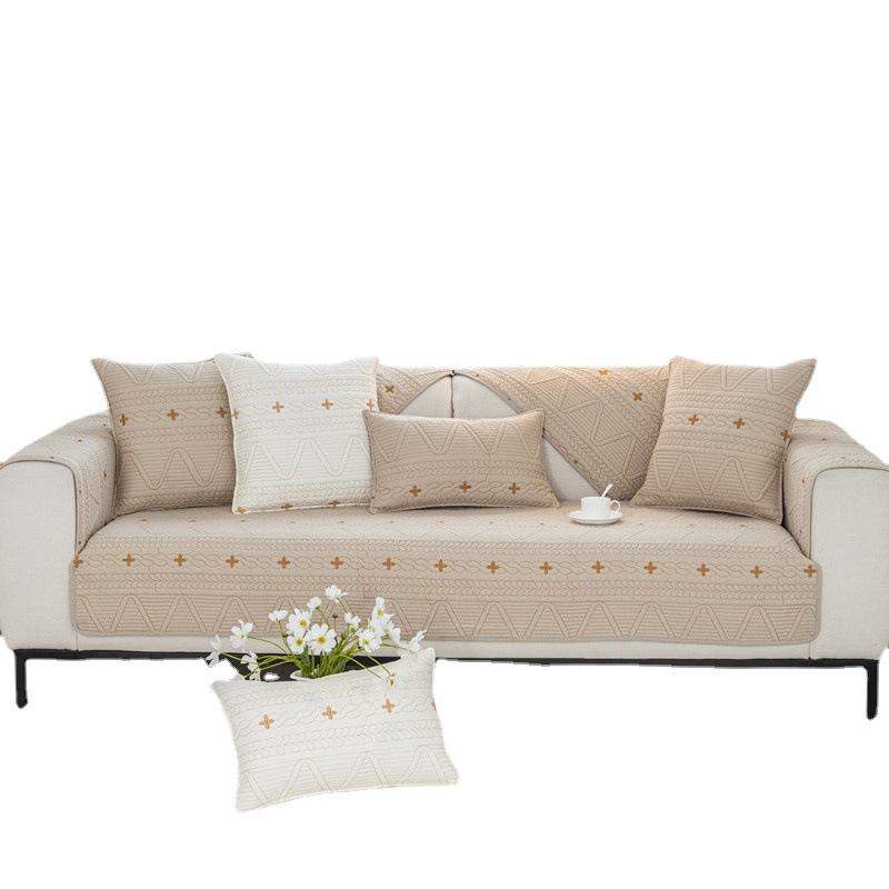 Pure Cotton Sofa Cushion Four Seasons Universal Cotton Fabrics Non-Slip Cushion Cover Cloth Simple Modern Sofa Cover Slipcover Seat Cushion