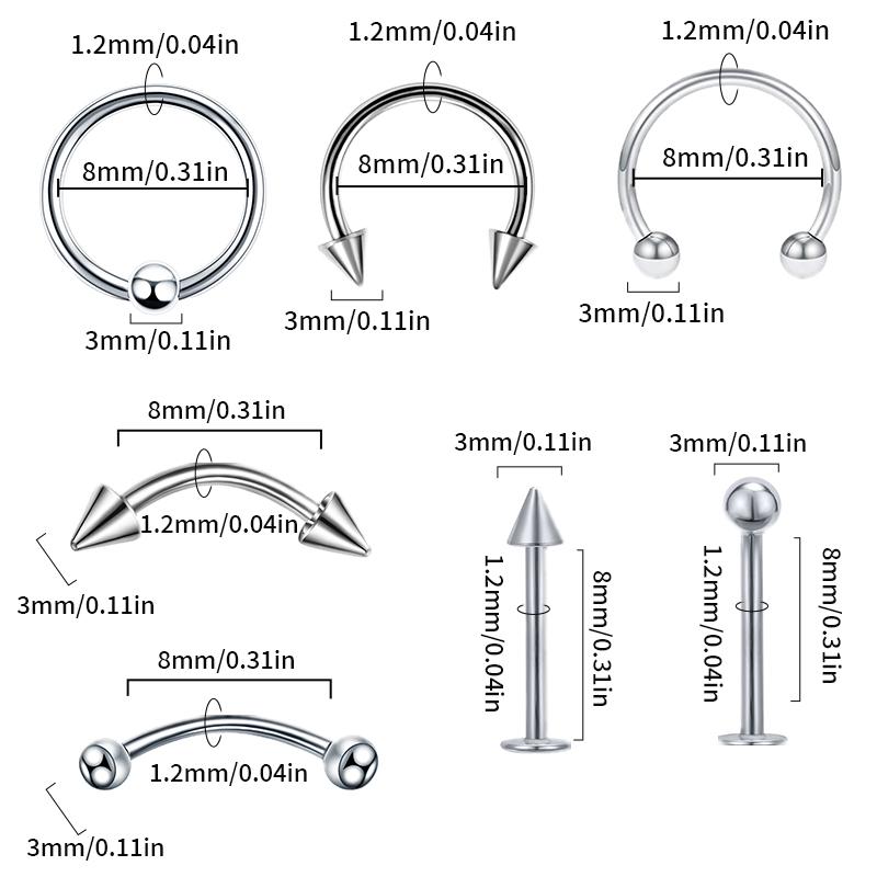 40Pcs/lot Stainless Steel Ear Piercings Helix Piercings Eyebrow Lip Labret Rings Earring Tragus Barbell Piercings Body Jewelry