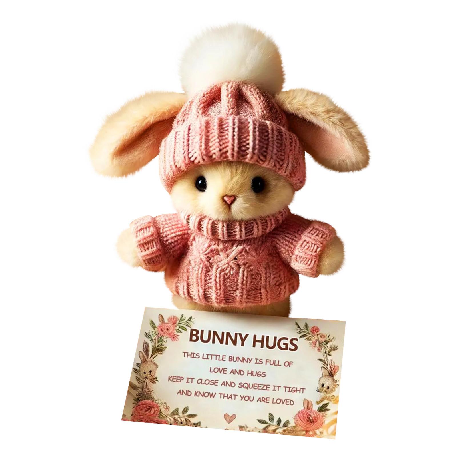 

Маленький Зайчик, що обіймає, Милий Великодній Подарунок, Великодній Плюшевий Зайчик у В язаній Шапці та з Помпоном, М який Кишеньковий Зайчик з Подарунковою Коробкою та Листівкою One Size рожевий