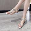 Women wear 2025 new thick heel sandals Internet celebrity transparent crystal rhinestone fashion bow fashion high heel sandals