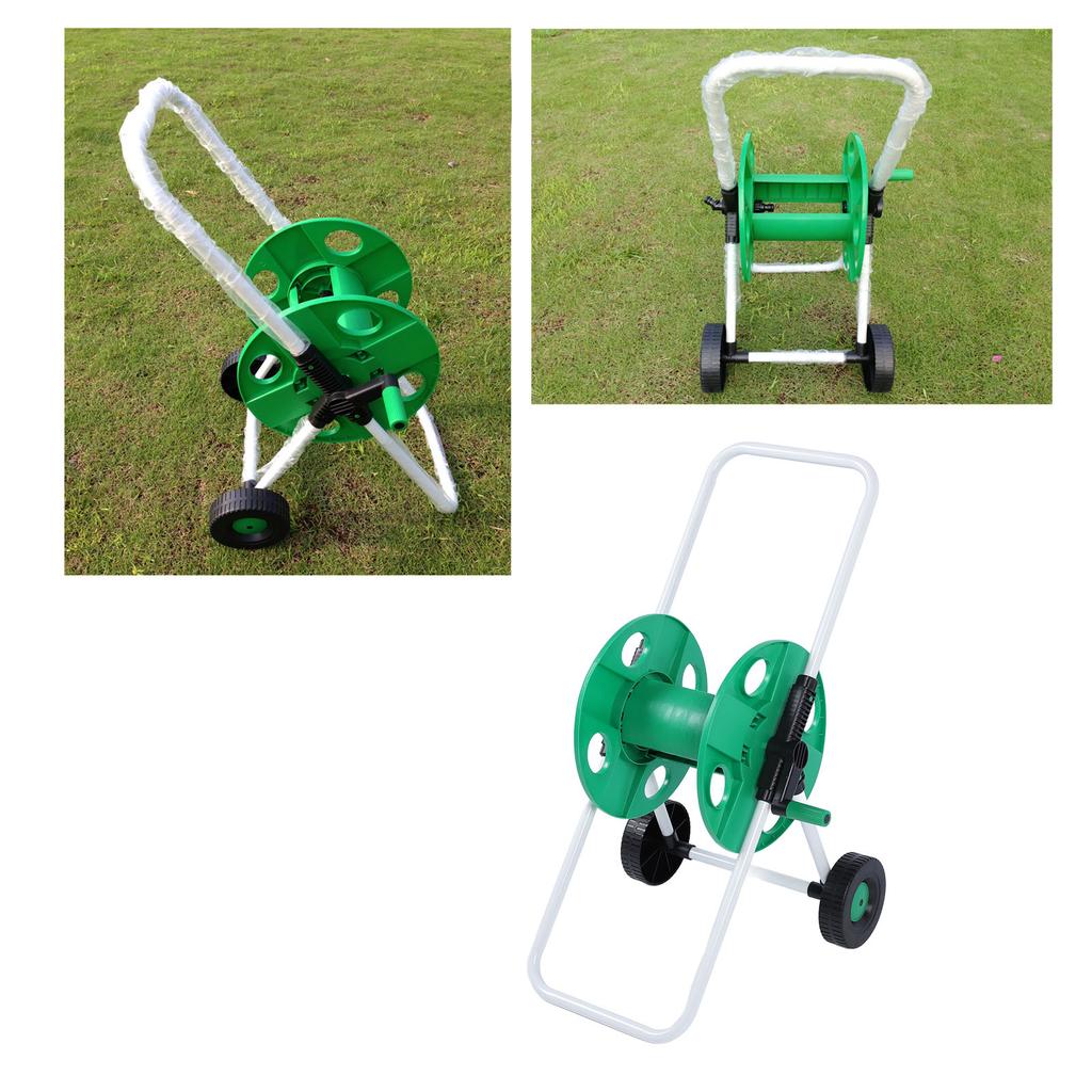 Water Hose Reel Cart with 4 Wheels, Plastic Push Garden Hose Cart Green for Outdoor, Labor Saving, Heavy Duty Storage Holder for