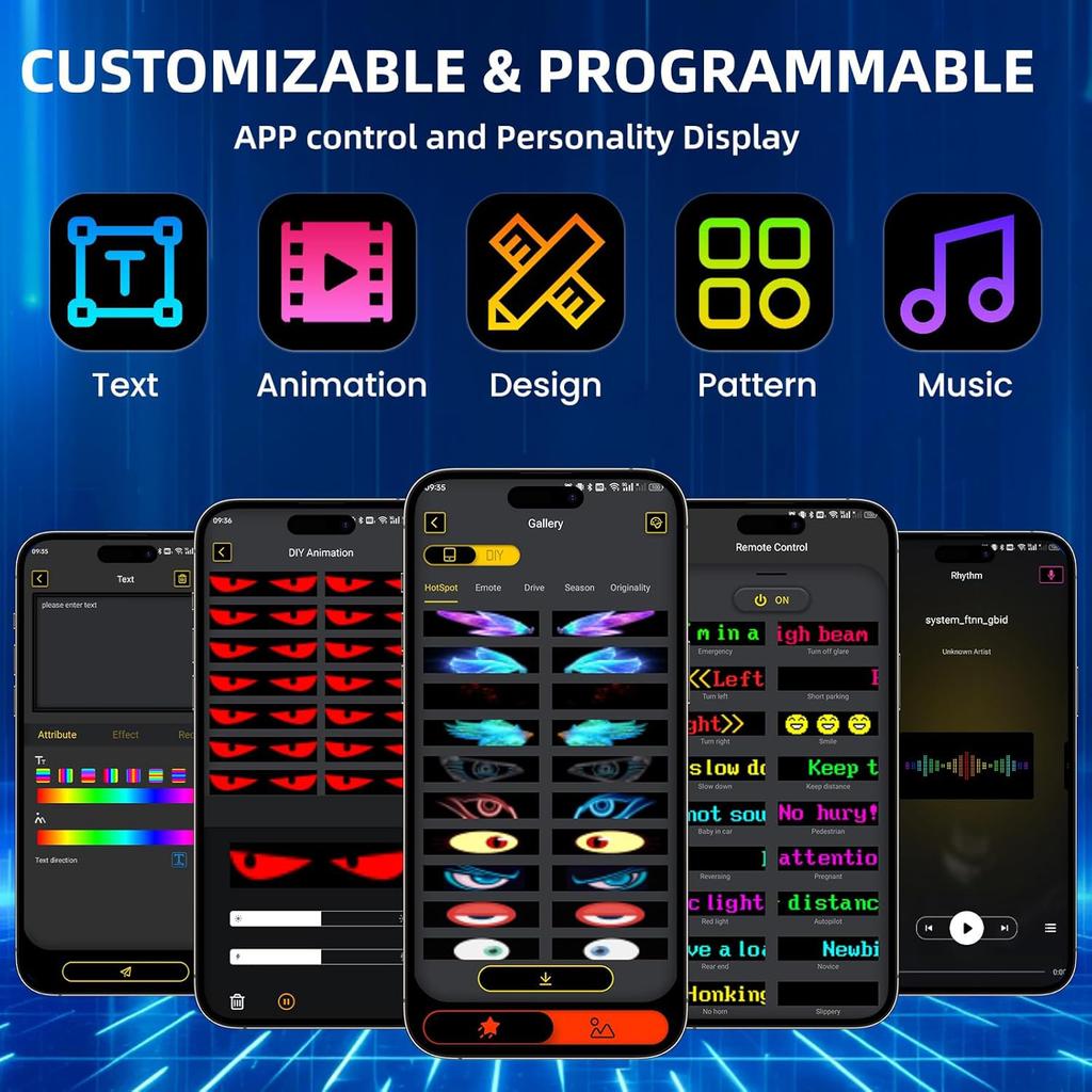 Programmable Scrolling LED Sign USB Flexible Digital Sign APP Control Custom DIY Editor Text Patterns Animations for Car Hotel