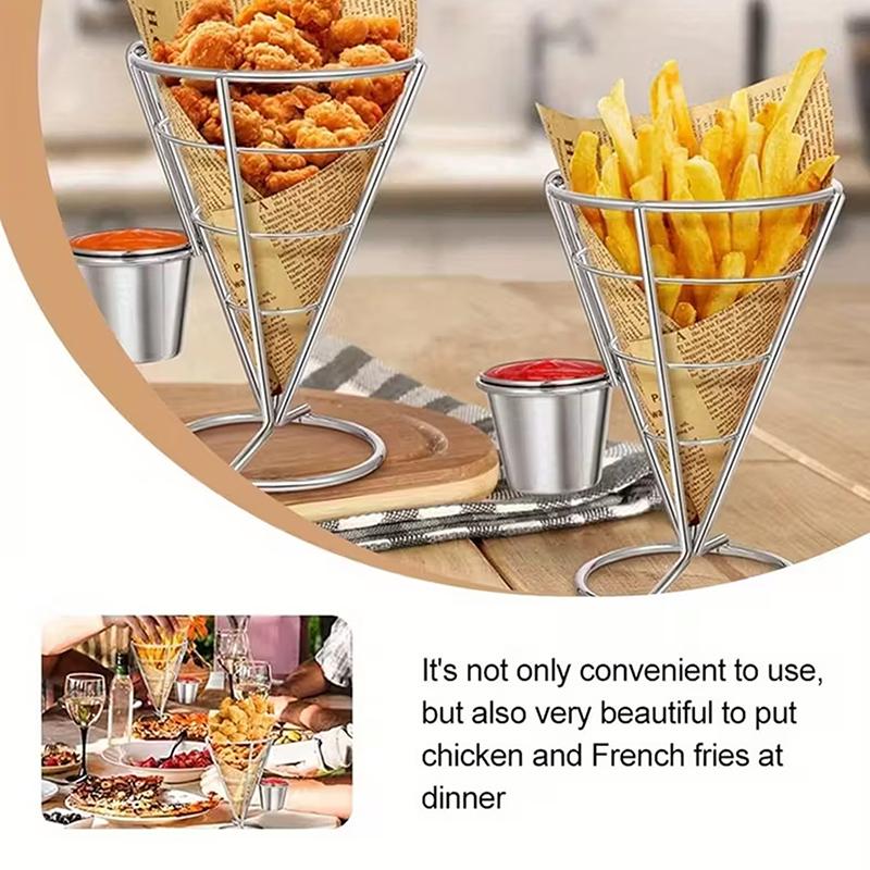'Four Stainless Steel Fry Racks With Sauce Cups, Perfect For Kitchens, Restaurant Buffets, Picnic Parties, And Family Gatherings