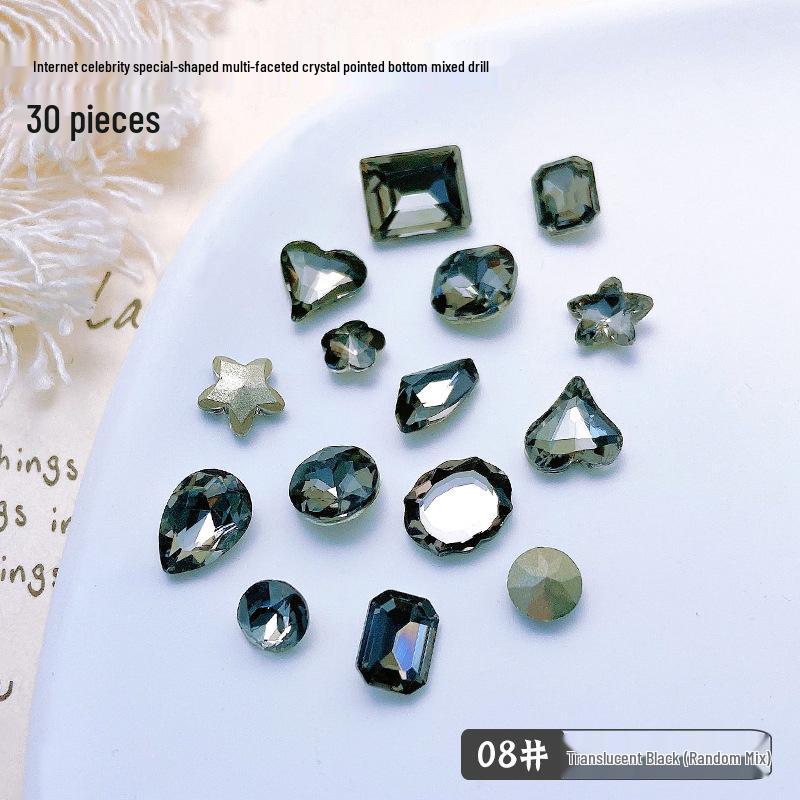 30-Piece Nail Art Crystal Rhinestones Set: Shiny Butterfly, Square, Asymmetrical Peach Heart Shapes